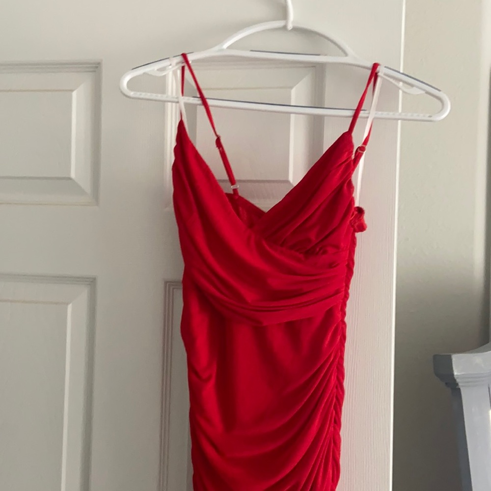 Red midi dress.